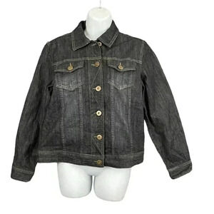 Coldwater Creek Denim Jacket With Plaid Flannel‎ SMALL Women's Charcoal
